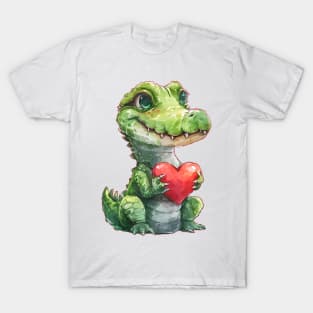 Valentine Crocodile Holding Heart T-Shirt